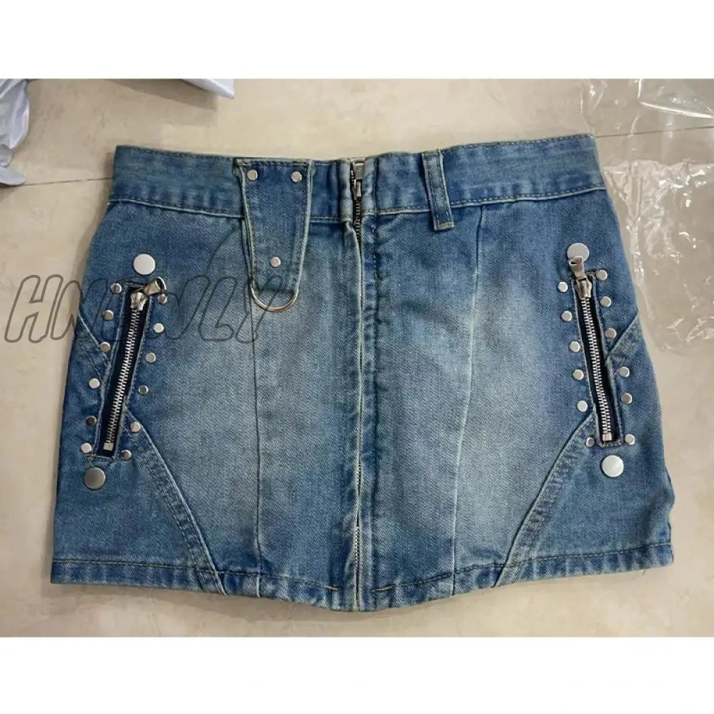Hnewly Summer Woman Japanese Y2K Denim Skirt Low Rise Jean Cargo Mini Sexy Hot Gyaru 2000S