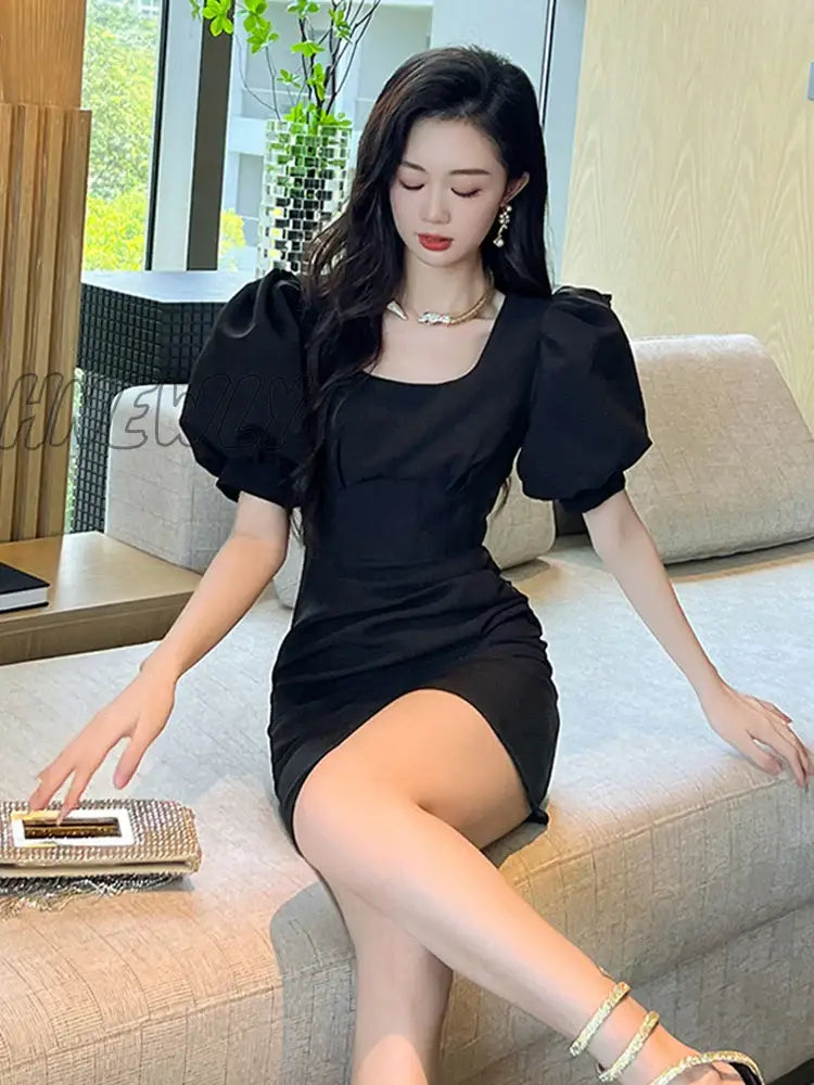 Hnewly Summer Women Evening Short Dress Lady Retro Sexy Square Collar Corset Slim Mini Dresses