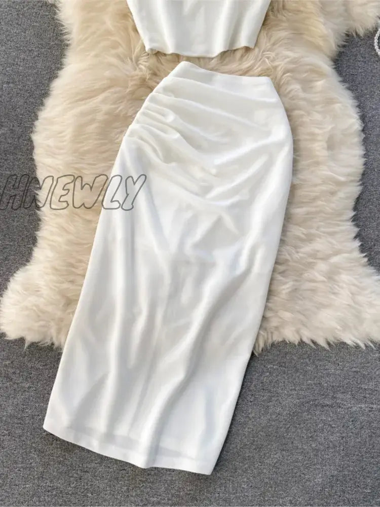 Hnewly Summer Women Fashion Skirt Set Sexy Sleeveless Tank Tops High Waist Slim Long Saya Female
