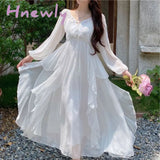 Hnewly Summer Women Maxi Long Sundress Suspenders White Apricot Ruffles Fairy Dress Elegant Feminine Holiday Beach Romantic Dress