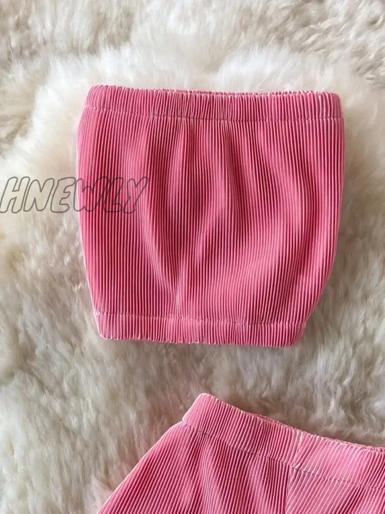 Hnewly Summer Women’s Suit Korean Street Style Gradient Tube Top Short + High Waist Wide Leg