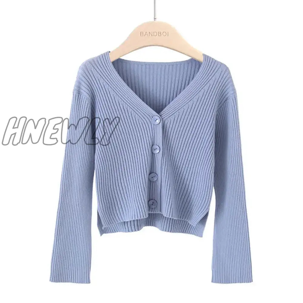 Hnewly Sweater Women Korean Style Personality Short Long Sleeves Breasted Solid Color Knit Cardigan