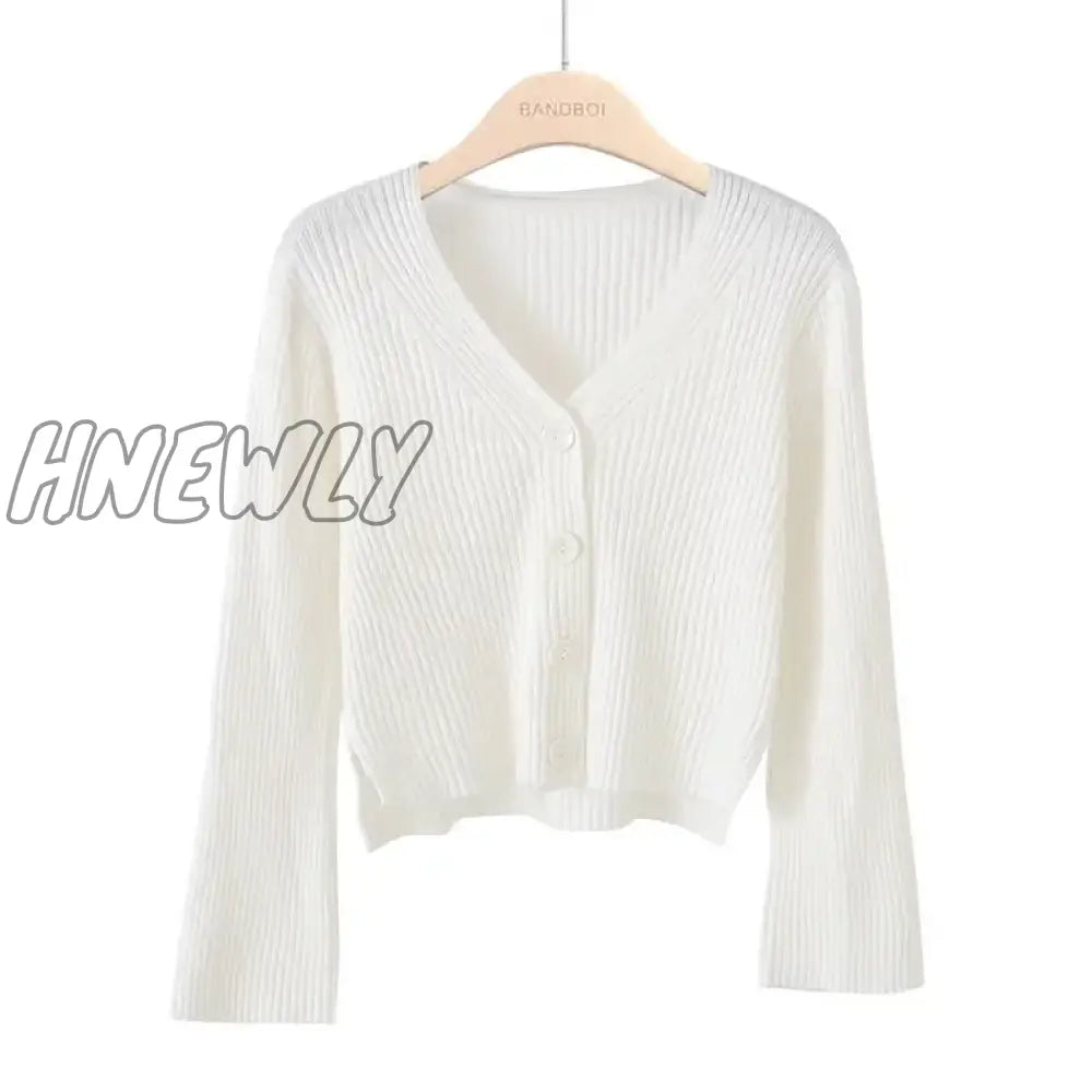 Hnewly Sweater Women Korean Style Personality Short Long Sleeves Breasted Solid Color Knit Cardigan