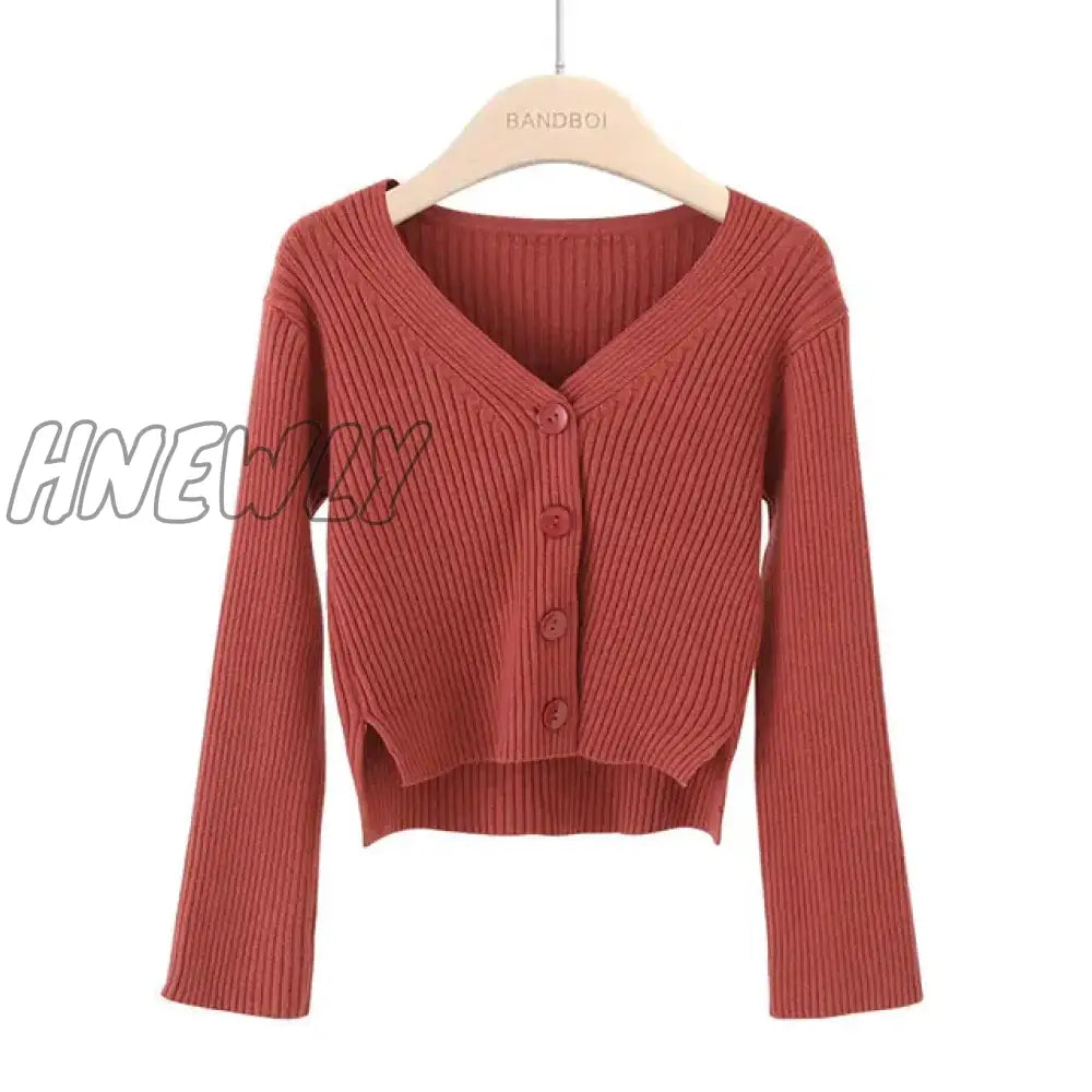 Hnewly Sweater Women Korean Style Personality Short Long Sleeves Breasted Solid Color Knit Cardigan