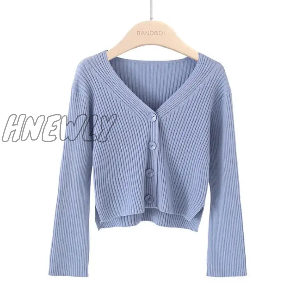 Hnewly Sweater Women Korean Style Personality Short Long Sleeves Breasted Solid Color Knit Cardigan