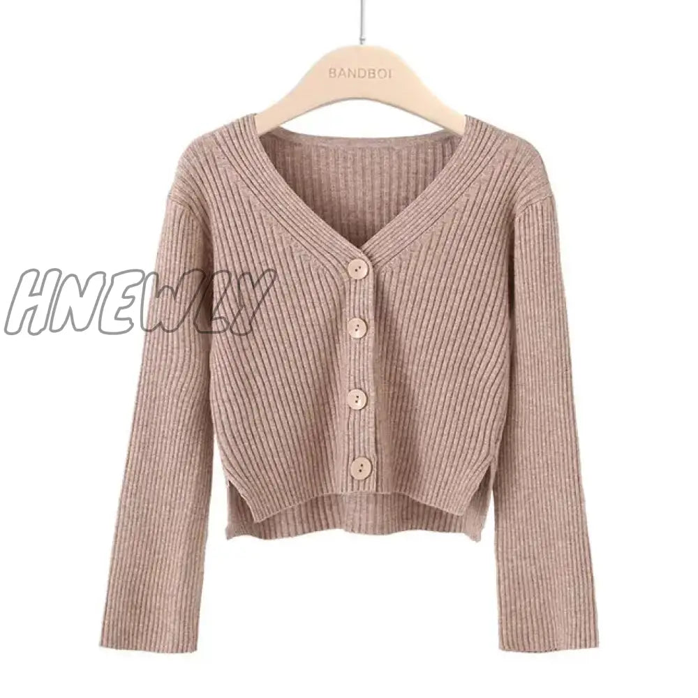 Hnewly Sweater Women Korean Style Personality Short Long Sleeves Breasted Solid Color Knit Cardigan