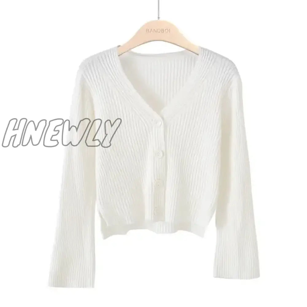 Hnewly Sweater Women Korean Style Personality Short Long Sleeves Breasted Solid Color Knit Cardigan