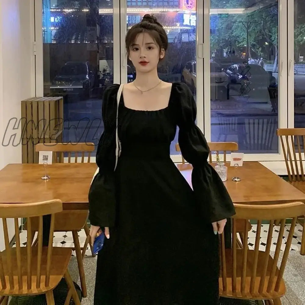 Hnewly Sweet Back Puff Sleeve Dress Women Autumn New Pink Bandage Fashion Elegant Chiffon Long