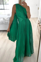 Hnewly - Sweet Elegant Solid Fold Oblique Collar A Line Dresses(3 Colors) Green / S Dresses/Party