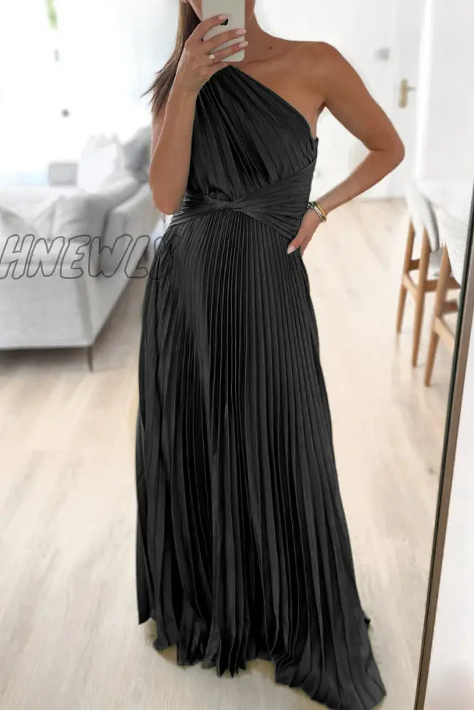 Hnewly - Sweet Elegant Solid Fold Oblique Collar A Line Dresses(3 Colors) Dresses/Party And