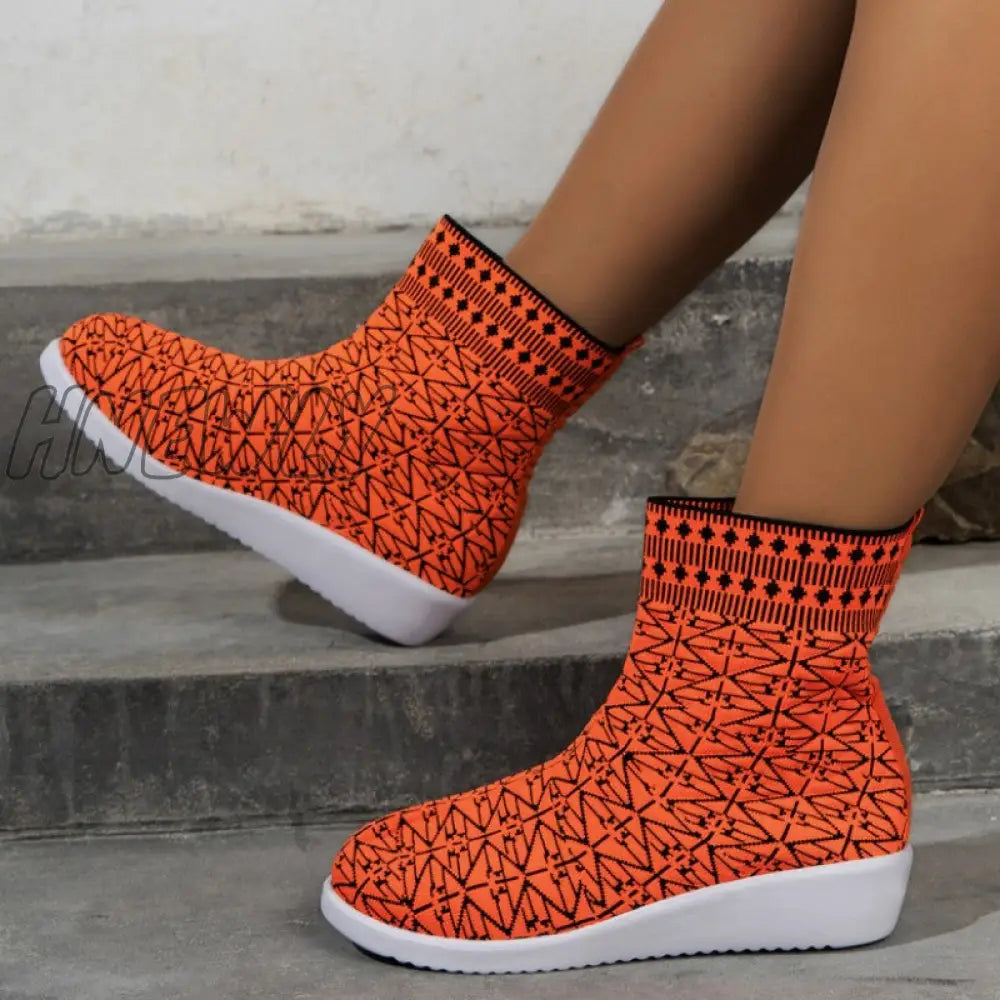 Hnewly - Tangerine Red Casual Patchwork Round Comfortable Out Door Shoes / Us6.5Eu37 Shoes Boots