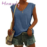Hnewly Tank Top Women Sleeveless Shirts Summer Streetwear Casual Ladies Loose V Nekc Basic Solid