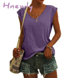 Hnewly Tank Top Women Sleeveless Shirts Summer Streetwear Casual Ladies Loose V Nekc Basic Solid