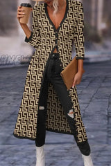 Hnewly - Tawny Casual Print Solid Patchwork V Neck Outerwear Coats