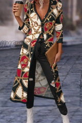 Hnewly - Tawny Casual Print Solid Patchwork V Neck Outerwear Coats