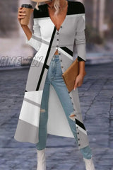 Hnewly - Tawny Casual Print Solid Patchwork V Neck Outerwear Coats
