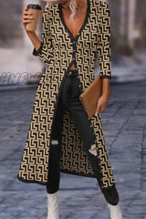 Hnewly - Tawny Casual Print Solid Patchwork V Neck Outerwear / S Coats