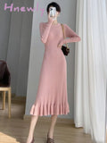Hnewly Thick Mermaid O-Neck Long Sweater Maxi Dress For Women Elegant Casuals Female A-Line Slim