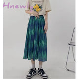 Hnewly Tie Dye Skirts Women Mid-Calf High Waist Streetwear Retro Summer Y2K Clothes Fashion Korean