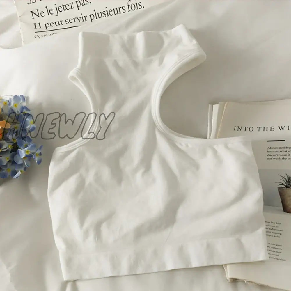 Hnewly Tops For Woman Knitted Sexy Shoulder Halter Half High Neck Hanging Wrapping Bra With Breast