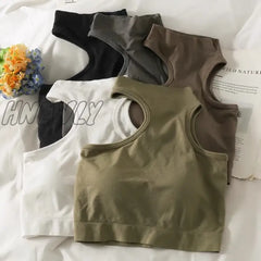 Hnewly Tops For Woman Knitted Sexy Shoulder Halter Half High Neck Hanging Wrapping Bra With Breast