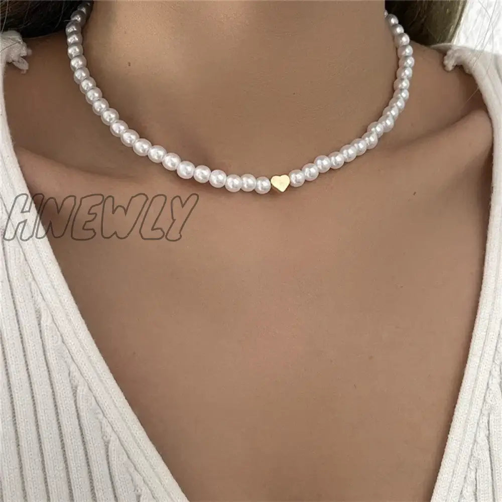 Hnewly Trendy Love Heart Pearl Choker Necklace Female Personality Party Fashion Clavicle Collier