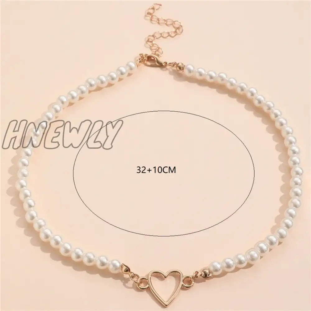 Hnewly Trendy Love Heart Pearl Choker Necklace Female Personality Party Fashion Clavicle Collier