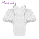 Hnewly Trendy Pink Mini Dress Sexy Off Shoulder Puff Sleeves Design Celebrity Party Club Satin