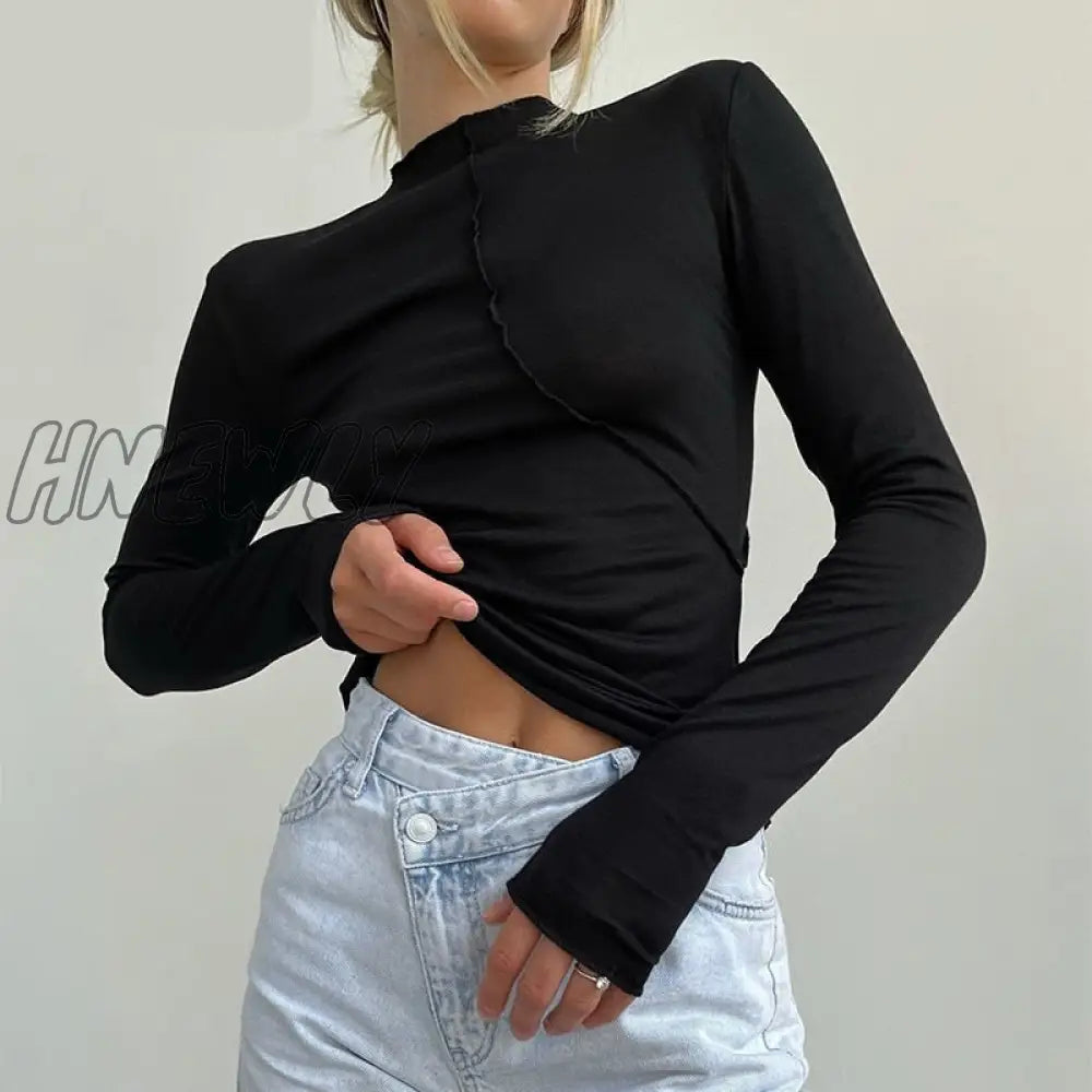 Hnewly Turtleneck Y2K Long Sleeve T Shirts Women White Autumn Winter Casual Black Basic Gray Sexy