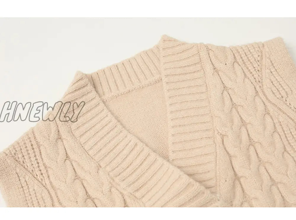 Hnewly Twist Pullover Sweater Vest Women Autumn New Loose Net Red V - Neck Waistcoat Wool Knitted