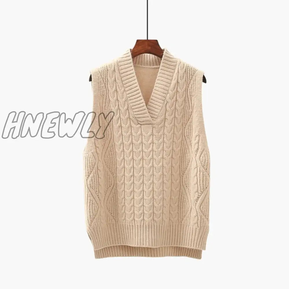 Hnewly Twist Pullover Sweater Vest Women Autumn New Loose Net Red V - Neck Waistcoat Wool Knitted
