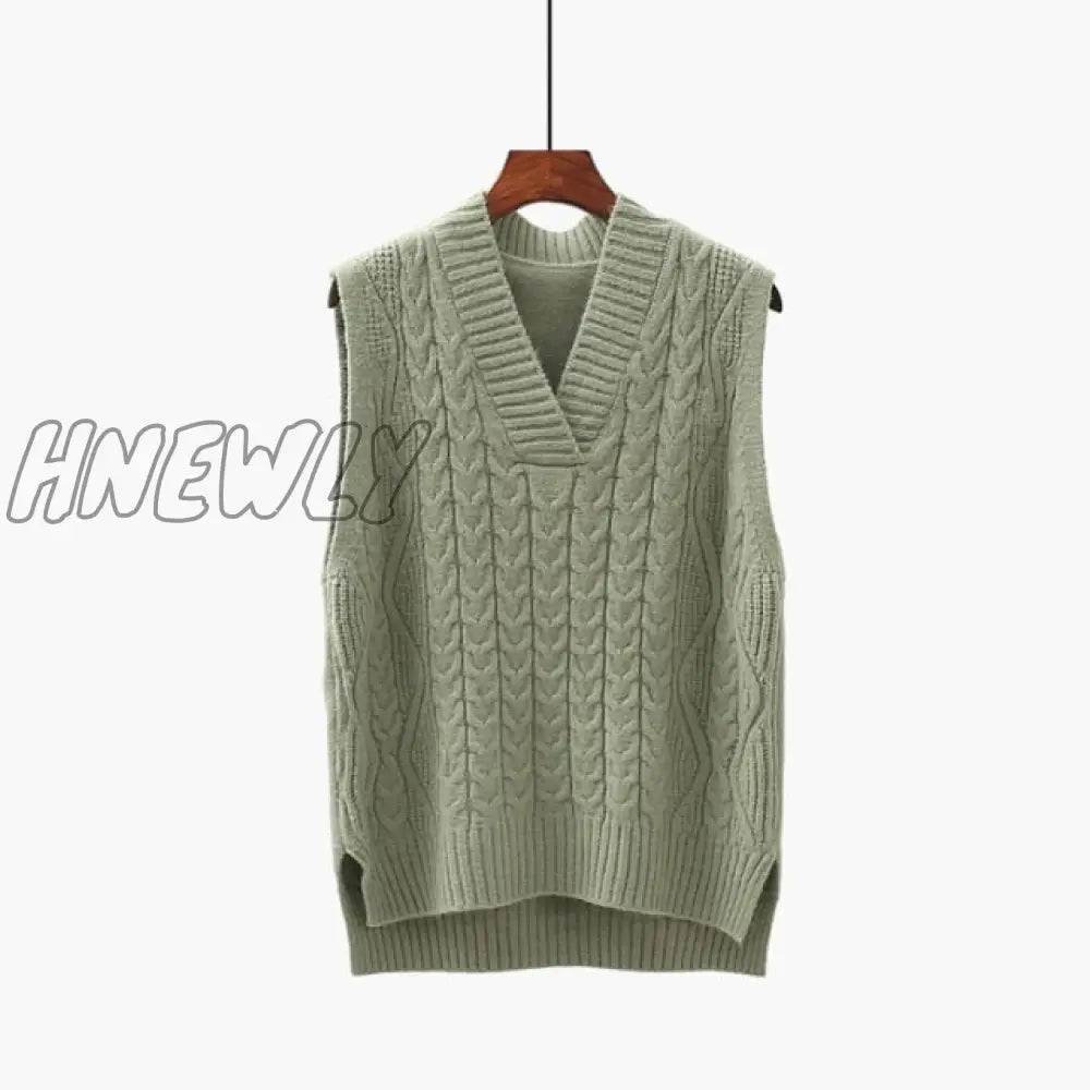 Hnewly Twist Pullover Sweater Vest Women Autumn New Loose Net Red V - Neck Waistcoat Wool Knitted