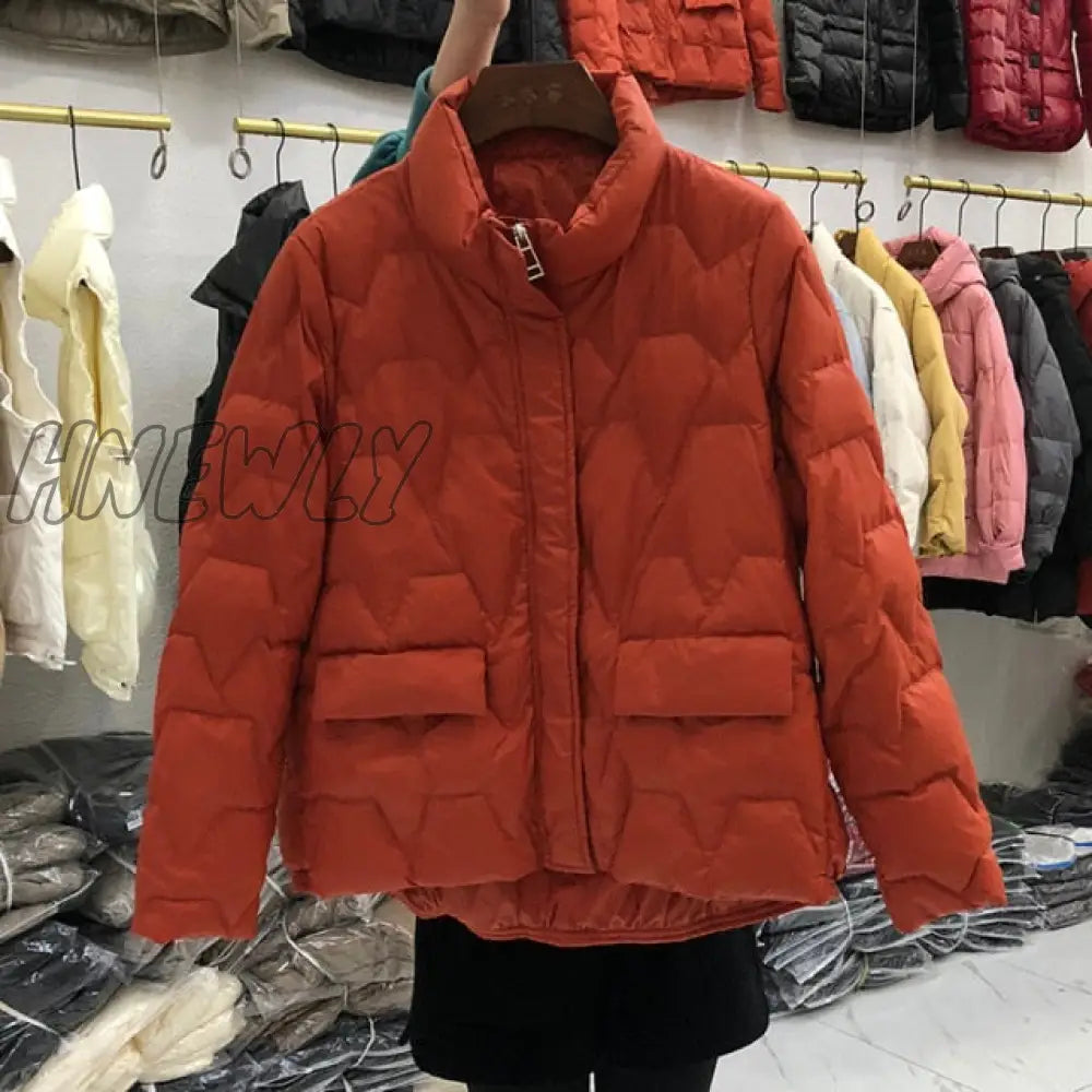 Hnewly Ultra Light Down Jacket Women Winter Stand Collar Feather Puffer Coat 90% White Duck Parkas