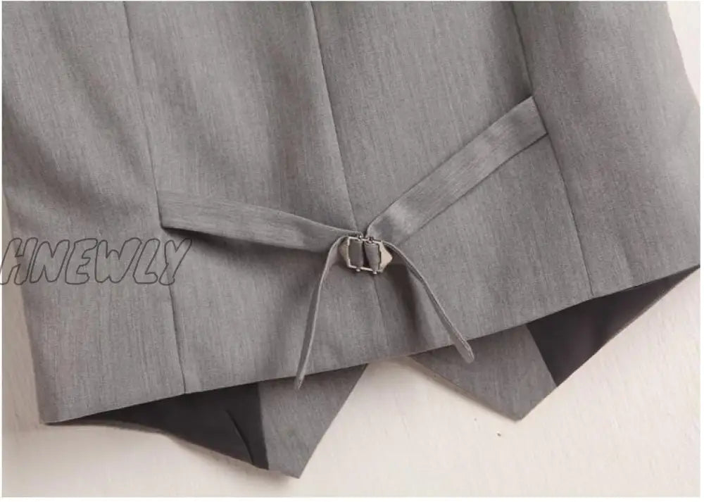 Hnewly V-Neck Vest Women Thin Loose Waistcoat Single Breasted Sleeveless Blazer Female Slim Short