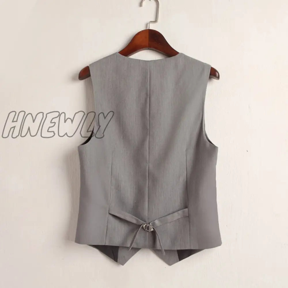 Hnewly V-Neck Vest Women Thin Loose Waistcoat Single Breasted Sleeveless Blazer Female Slim Short