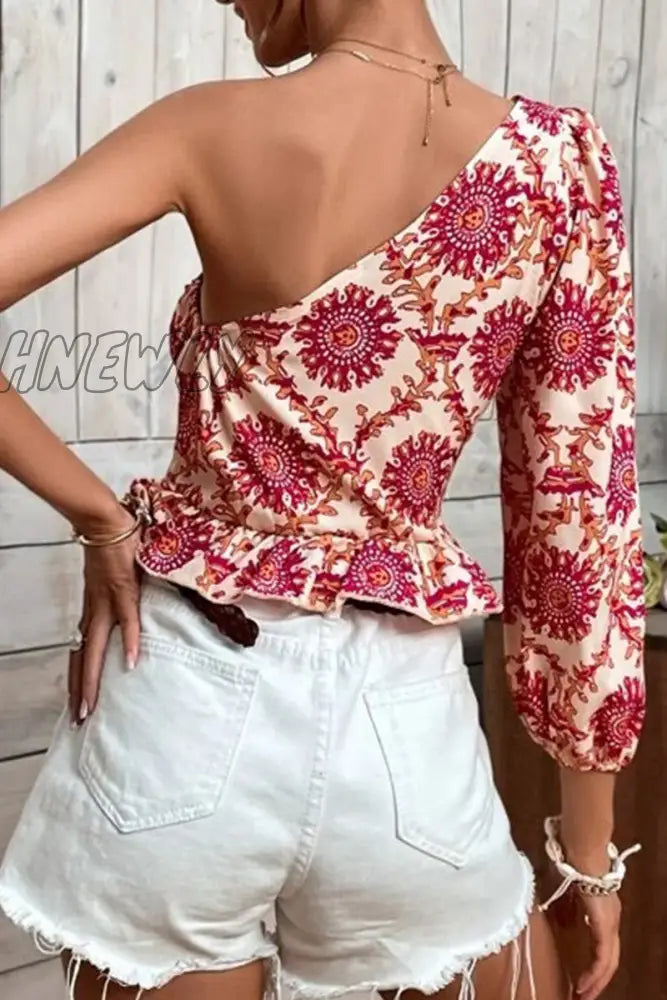 Hnewly - Vacation Print Flounce Tops Tops/Blouses & Shirts