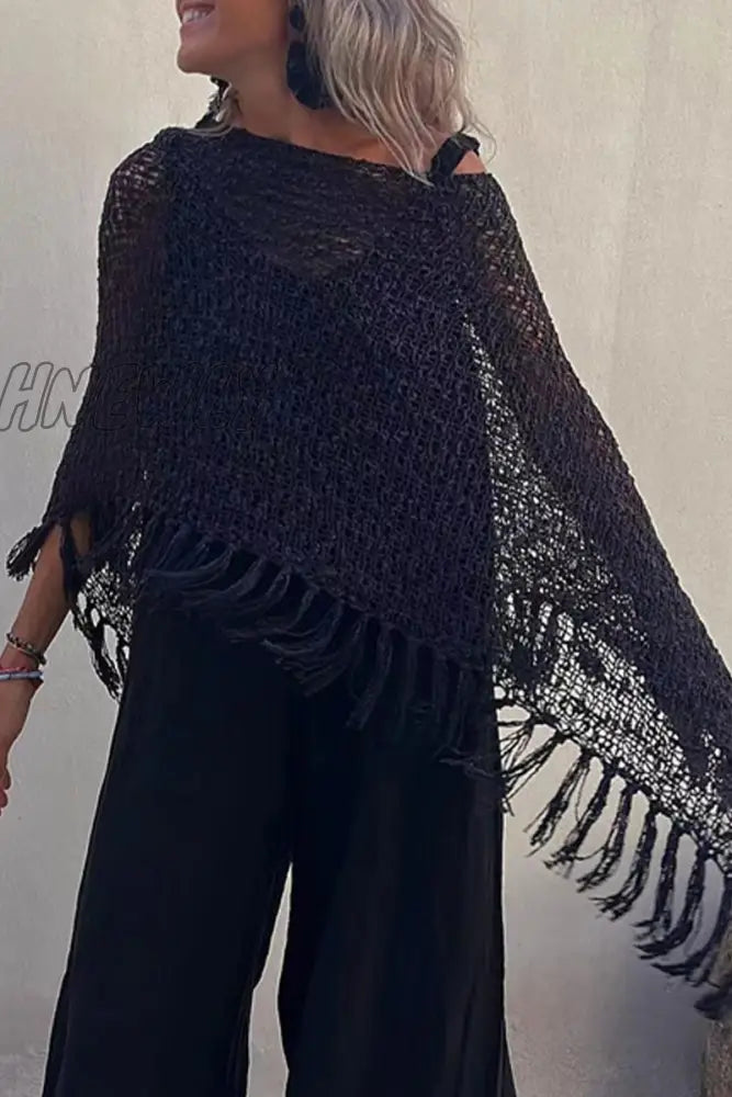 Hnewly - Vacation Solid Tassel Hollowed Out O Neck Outerwear(5 Colors) Black / S/M Outerwear/Cloak
