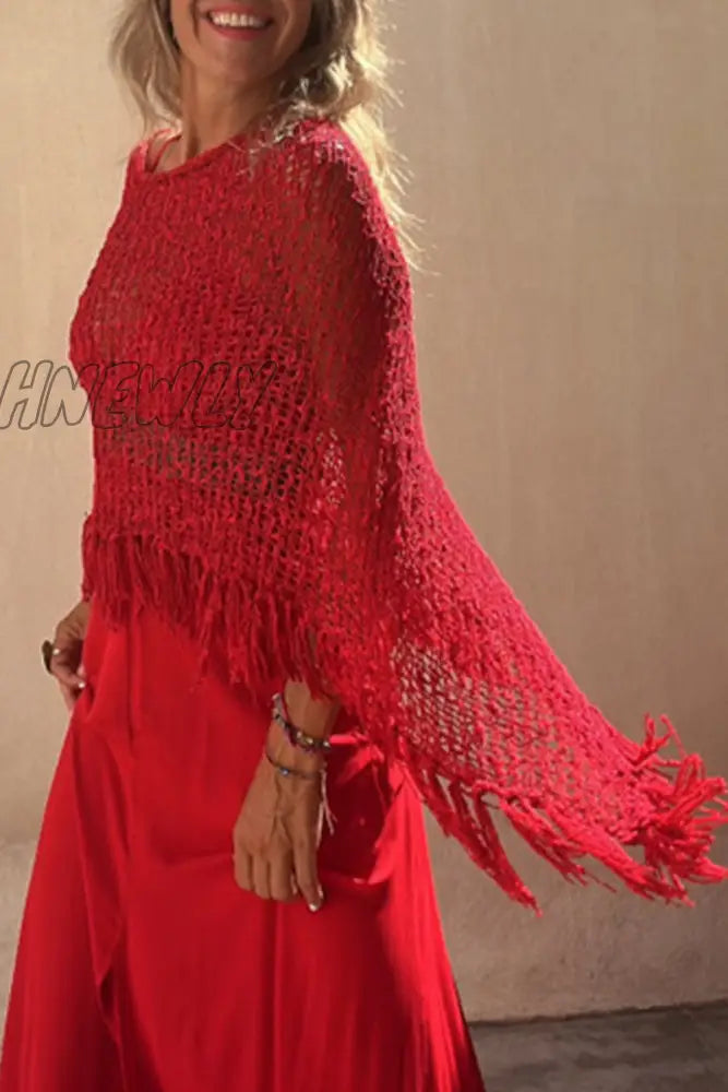 Hnewly - Vacation Solid Tassel Hollowed Out O Neck Outerwear(5 Colors) Outerwear/Cloak