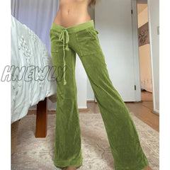 Hnewly Velvet Wide Leg Pants Women Baggy Sweatpants Joggers Streetwear Harajuku Solid Fairy Grunge