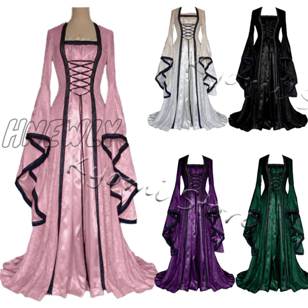 Hnewly Victoria Renaissance Medieval Cosplay Halloween Costumes For Women Long Sleeve Middle Ages