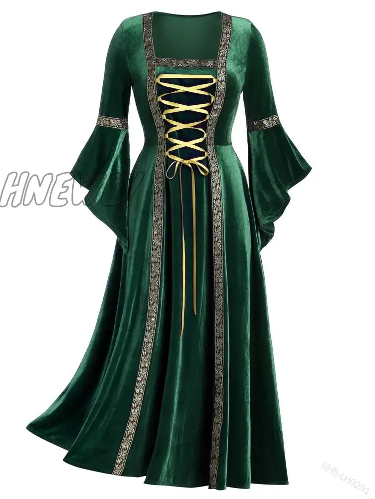 Hnewly Victoria Renaissance Medieval Cosplay Halloween Costumes For Women Long Sleeve Middle Ages