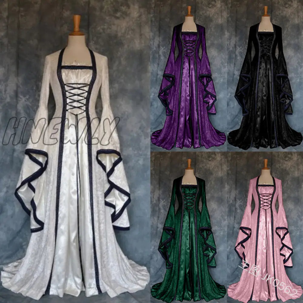 Hnewly Victoria Renaissance Medieval Cosplay Halloween Costumes For Women Long Sleeve Middle Ages