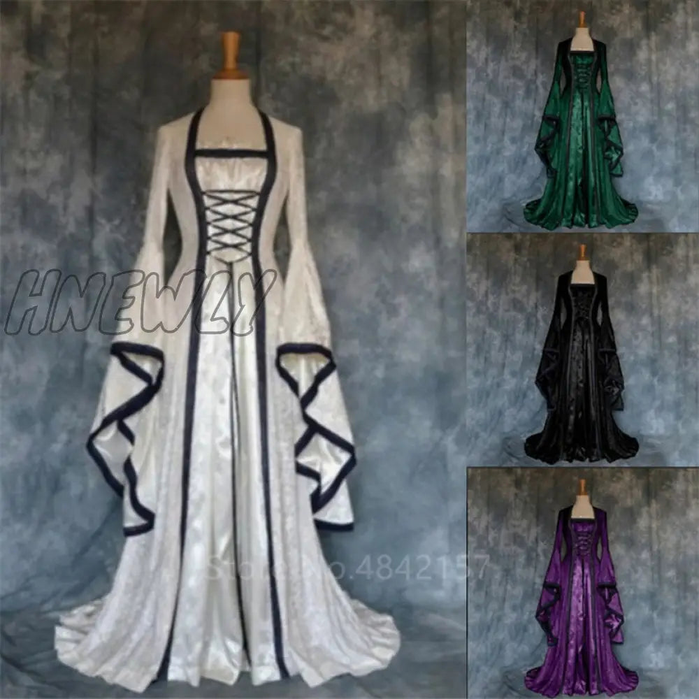 Hnewly Victoria Renaissance Medieval Cosplay Halloween Costumes For Women Long Sleeve Middle Ages