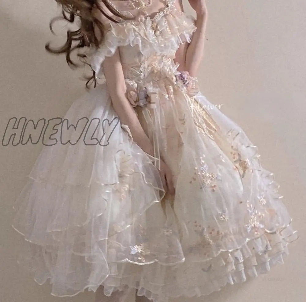 Hnewly Victorian Retro Lolita Jsk Dress Japanese Women Sweet Lace Floral Embroidery Princess