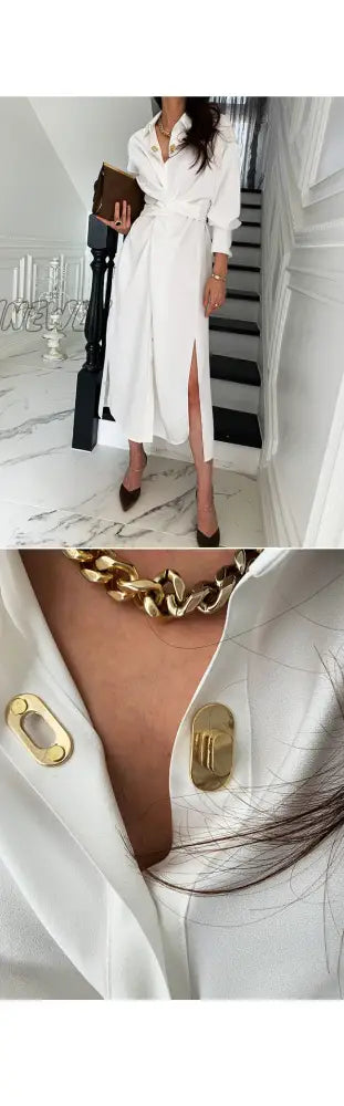 Hnewly Vintage Black Shirts Dress Woman Single-Breasted Elegant Vestidos Spring High Waist Business