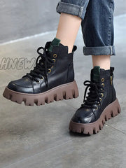 Hnewly - Vintage Cow Leather Platform Shoes Boots