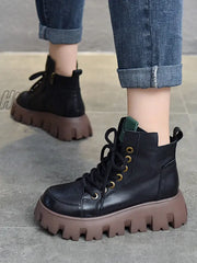 Hnewly - Vintage Cow Leather Platform Shoes Boots