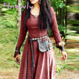 Hnewly Vintage Dress for Women V-neck Mid-calf Length Gothic Dresses Medieval Ladies Cosplay Renaissance Celtic Viking Gothic Clothing