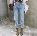 Hnewly Vintage High Waist Straight Jeans Pant for Women Streetwear Loose Female Denim Jeans Buttons Zipper Ladies trouser