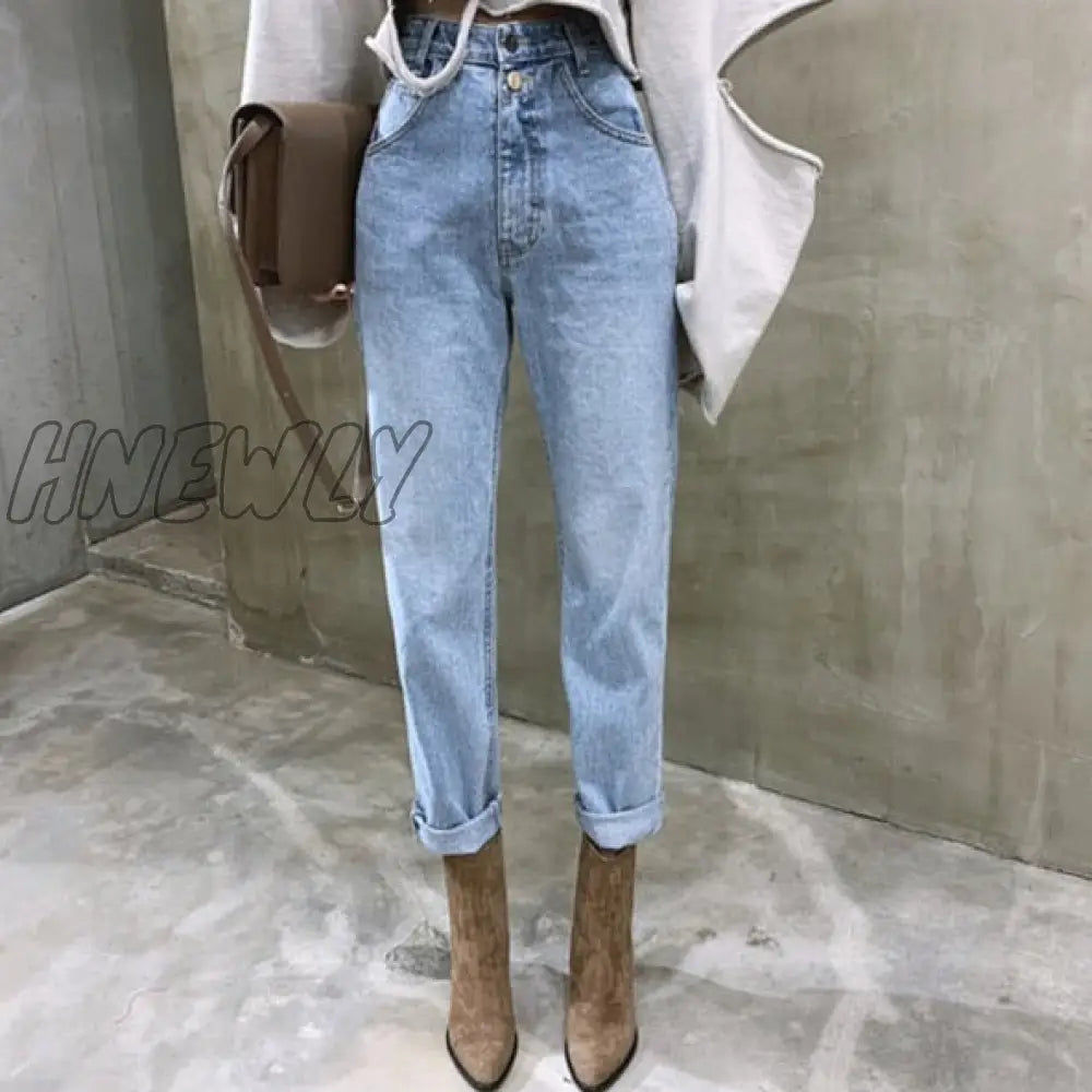 Hnewly Vintage High Waist Straight Jeans Pant For Women Streetwear Loose Female Denim Buttons
